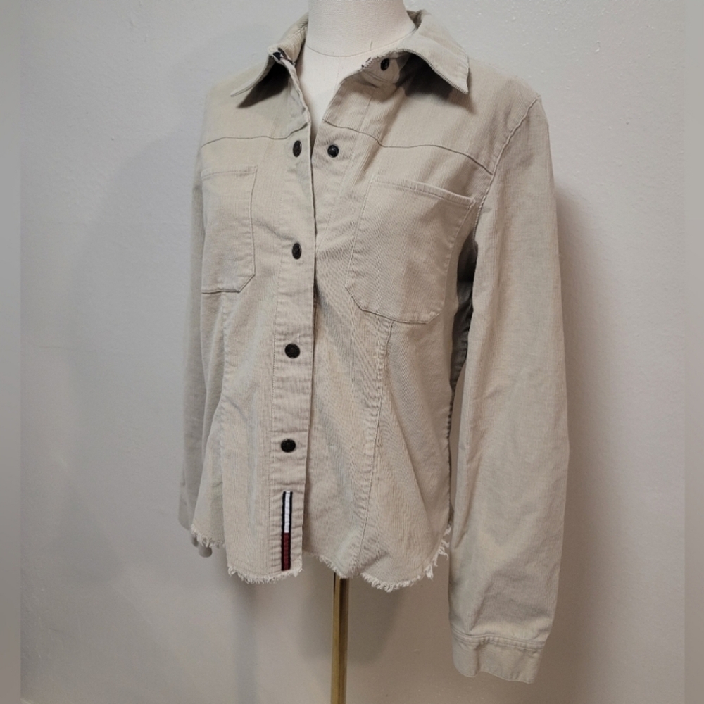 Tommy Hilfiger Corduroy Button Down Raw Hem Shirt Shacket Jacket Y2K Size XL